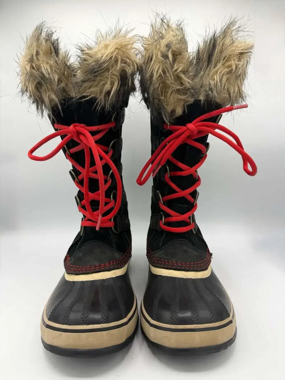 Sorel Womens Joan of Arctic Winter Boots Black Red Faux Fur Waterproof 7.5